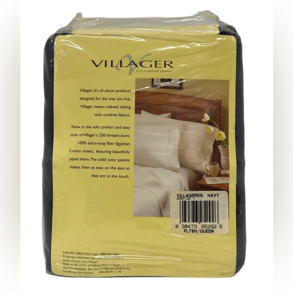 Liz Claiborne Villager QUEEN Navy Egyptian Cotton 250 Thread Count Flat Sheet